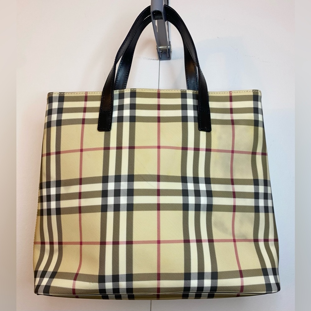 BURBERRY Nova Check Tote Bag PVC Leather 11”X12” Approx. - Picture 3 of 9